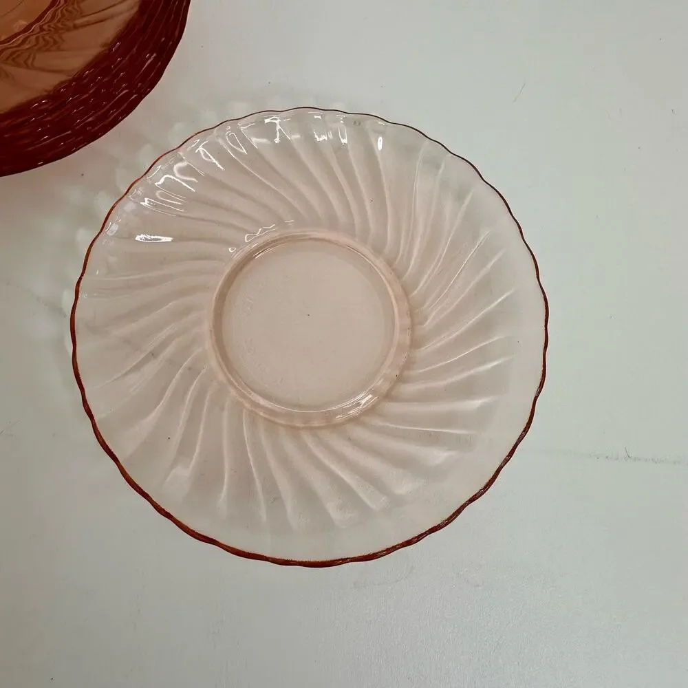 Set/3 Vintage Arcoroc Pink Swirl Saucers France Depression Rosaline